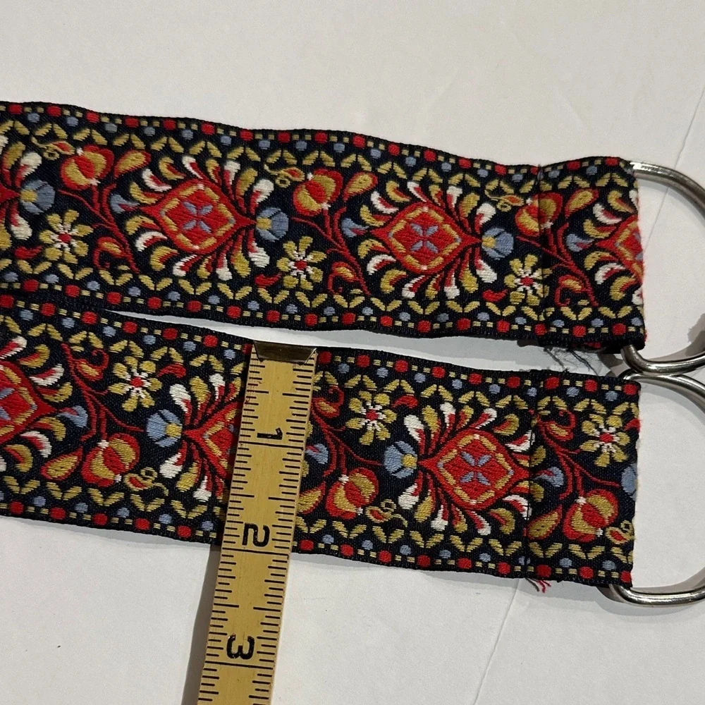Colorful Bohemian embroidered floral Belt with Black Leather suede Ties 32-46”